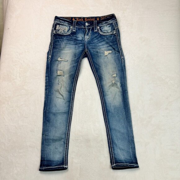 Rock Revival Jeans Skinny Stacey Distressed Low Rise Glittered Women's Size 28 - Picture 2 of 14